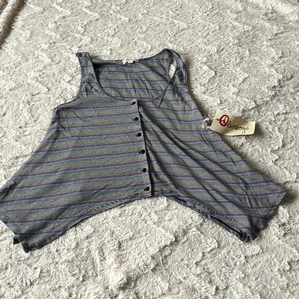 NWT Olsenboye Unlined Hem Button Down Striped Multicolor Tank Top Size XL